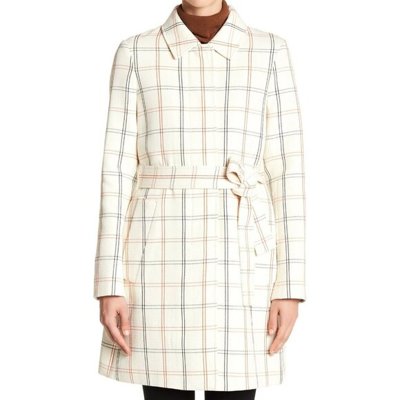 Theory Women's Bozetta Ivory Checkered Plaid Wool Coat in size L NWT MSRP $895 - Picture 1 of 15